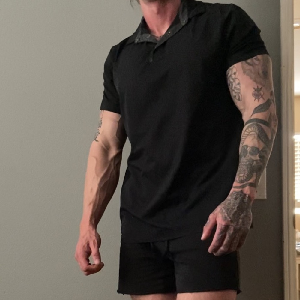 Black Champion shirt short sleeve active street wear polo outdoor workout tee